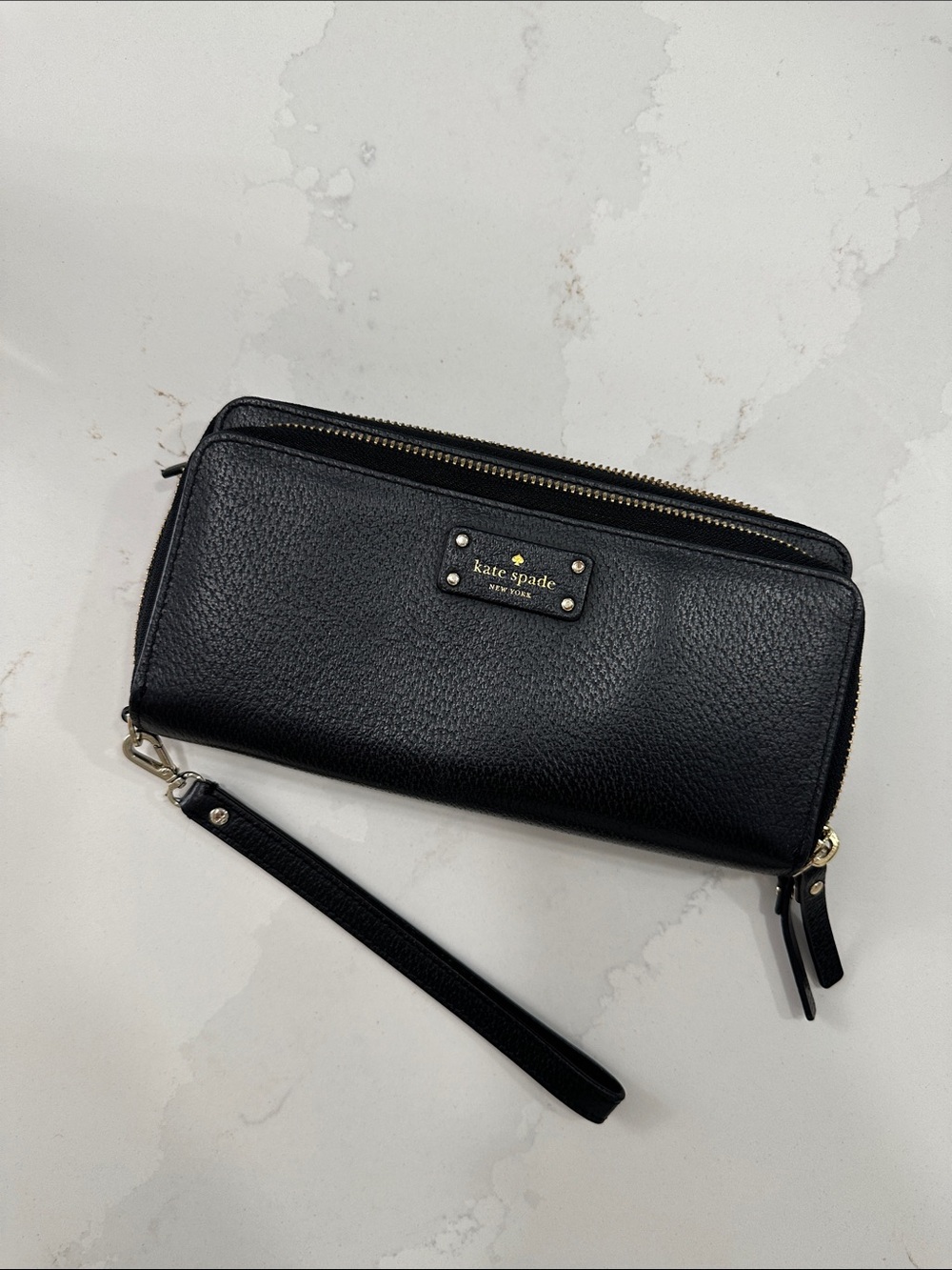 kate spade Black Pebbled Leather Wristlet Clutch